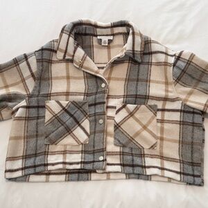 For The Republic Plaid Teddy Jacket - Cream, Gray, Brown
